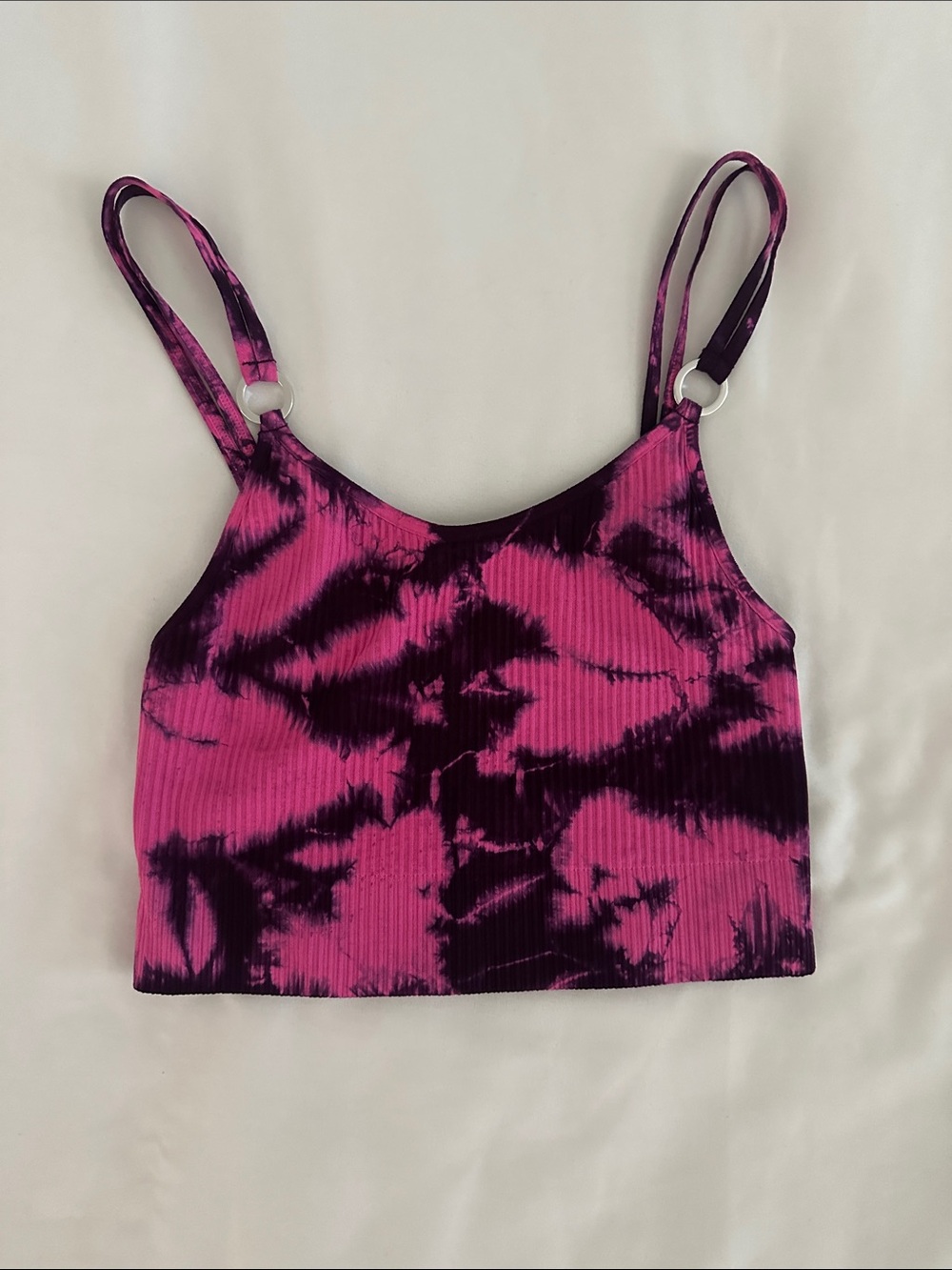 Bombshell Sportswear Pink and Purple Tie-Dye Ribbed Crop Top